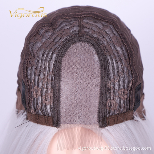 Machine Made Gray Long Straight Soft Silky U Part High Quality Swiss Lace Frontal Afro Cheap Synthetic Wigs